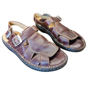 Born Women's Mahogany Brown Leather Fisherman Sandals Size 8 Extra Wide Bohemian
